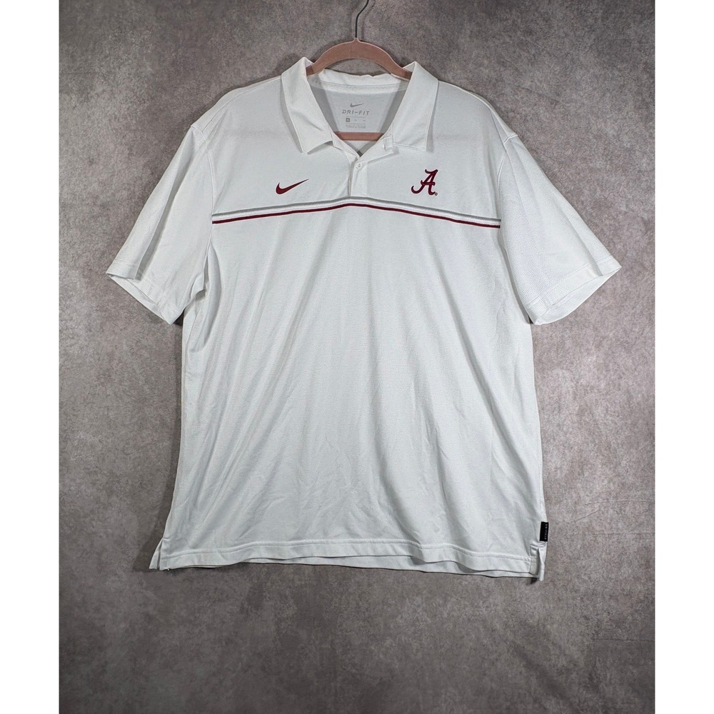 Nike Polo Shirt Men XL White Alabama Crimson Tide Dri-Fit Striped Gameday Sports